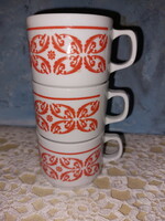 Zsolnay piros mintás porcelán kávés csészék