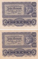 10  Korona 1922  Ausztria 2 db Sorszámkövető