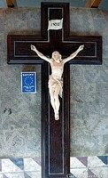32. Antik, CSONT Jézus Krisztus (16.5 cm), 45 cm impozáns feszület, kereszt, korpusz. Hibátlan állap