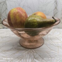 Retro borostyán színű, üveg asztalközép kínáló, gyümölcsös tál  eladó!