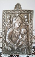 Gyönyörű Madonna gyermekével és az angyalokkal zinn vagy ólom antik falikép