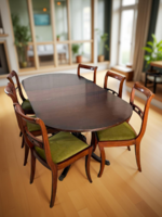 Antik stílusú bővíthető étkezőasztal / tárgyaló asztal 6 db támlás székkel