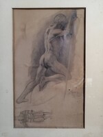 JELZETT FÉRFI AKT TANULMÁNY, GRAFIT RAJZ 1878-BÓL