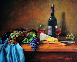 Hornyik Zoltán: Két pohár bor, 40x50 cm, keret nélkül.