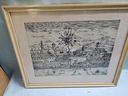 T2304 Deim Pál Szentendre Rézkarc 53x43 cm