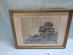 T2305 Boldizsár István Csendes falu Rézkarc 36x26 cm