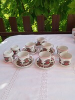 Régi páva mintás hollóházi porcelán kávés készlet  9 csésze és 5 csészealj