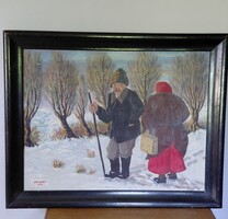 Gombás K.  jelzéssel, olaj-vászon technikával készült festmény / Életkép