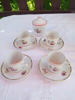 4 szett régi hollóházi porcelán  vadrózsás kávés csésze, csészealj (11 cm) + cukortartó tetővel