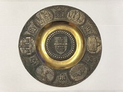 Budapest 100 éves centenárium 1873-1973 bronz falitál Buda és Pest egyesítése fali tál