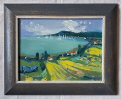 Kovács Sándor "Balaton" c. keretezett tűzzománc ingyen postával