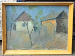 Antal Ilona (1932-2004): Szolnoki Tabán (olaj, vászon) szolnoki művésztelep - Tabáni házak