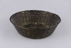1W048 Régi, ezüstözött fémfonat kosár, kínáló 20 cm