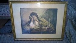 Viday Brenner (Bp.,1903-Bp.,1966) Borozgató juhász szin.rézkarc,ü.alatt,kerettel 33x43 cm