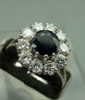 Margaréta arany gyűrű 0.90ct gyémántokkal zafírral