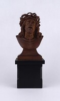 1V856 Antik gyönyörűen faragott fa Jézus büszt 21.5 cm
