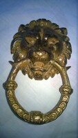 Antik oroszlános kopogtató aranyozott bronz, szép állapot, 13 cm, átm.83 mm