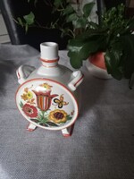 Zsolnay pálinkás kulacs – népi motívumos, tulipános díszítéssel (15 cm)