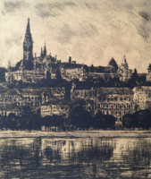 BUDAI DUNAPART, 1969 - Várhegy a Mátyás-templommal, a Halászbástyával a Duna felől - Imre István