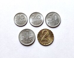10 - 20 - 50 Fillér + 1 - 2 Forint 1989, forgalmi sorból. (I.)