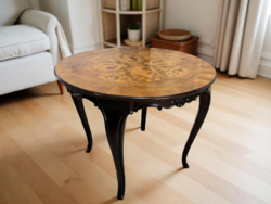 Antik neobarokk stílusú intarziás körasztal