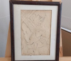 (FBL8) Senyei Oláh István grafika 26x34 cm kerettel