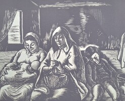 Vadász Endre (1901-1944): Szent család - szignózott fametszet Honoré Daumier után