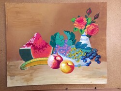 Kádár Béla (1877-1956)  40x50 cm-es gyönyörű korai csendélete, karton, tempera.,csak védőkeretben.