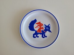 Mesemintás régi retro Zsolnay porcelán gyerektányér A nyúl lóvá teszi a rókát Rémusz bácsi meséi