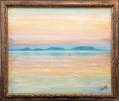 Két Balatoni kép együtt. Prima díjas művésztől tanúsítvánnyal.60x90 + 45x60 Károlyfi Zsófia (1952-)