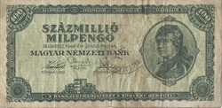 Százmillió milpengő 1946 "Salgótarjáni acél" félig olvasható körbélyegzéssel