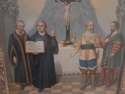 Régi Luteranus /Melanchtnon, Luther, Gustav Adolf/ Zenélő,Nyomat Kép.60 x 50 cm.
