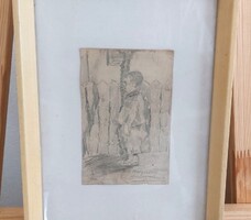 (FBL8) Senyei Oláh István grafika19x26 cm kerettel
