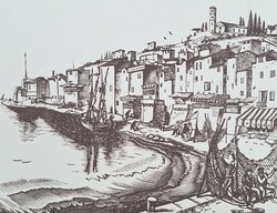 Vadász Endre (1901-1944): Mediterrán kikötő (fametszet, jelzés nélkül)