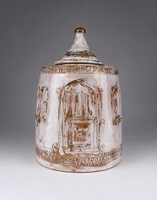 1W142 Nagyméretű Morvay Zsuzsa fedeles kerámia edény - teafű tartó 21.2 cm