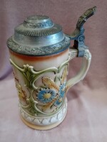 2504/17 Sitzendorf német porcelán fedeles söröskorsó