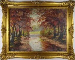 1W125 Magyar festő - XX. századközepe - Erdei patak ősszel