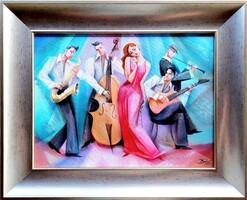 ÚJDONSÁG! BOROS ATTILA, Jazz Quintet, 30x40 cm, akril, vászon