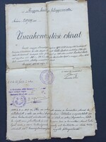 Magyar Királyi Belügyminiszter - Visszahonosítási okirat 1927-ből
