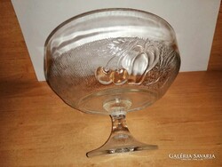 Retro talpas gyümölcs mintás üveg tál, kínáló, asztalközép