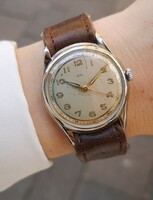 ENI svájci, mechanikus katonai stílusú karóra az 1940-es évekből! Tiktakwatch szervizkártyával