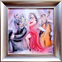 ÚJRA: BOROS ATTILA, Lady in red, 40x40 cm, akril, vászon