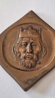 Ritka ! Lapis András (1942-) 1988. "I. István 975?-1038 - Szegedi Éremgyűjtők" bronz csegely érem