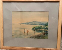 Akvarell életkép, Balatonalmádi (Takács Gyula, 1952)