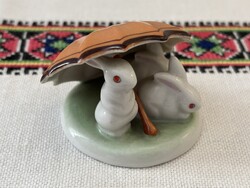 Kőbányai/Drasche porcelán nyuszik esernyővel