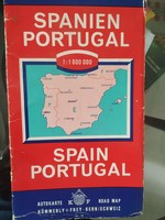 Ibériai félsziget térkép: Spanyolország és Portugália 1980 körül