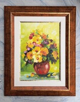 Czinege Zsolt: Virágcsendélet, szép keretben! olajfestmény - Czinege Galéria, sárga virágok vázában