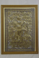 Keretezett egzotikus kézműves növényi ornamentika madaras falikép