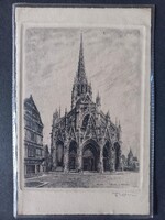Eredeti rézkarc – Rouen, Szent Maclou-templom – Robin aláírásával (kb. 1930–1940 körül)