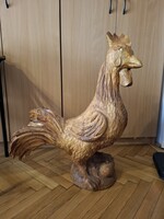 P.M. szignós kakas szobor, fa, 80 cm magas, 13 kg, szép állapotban